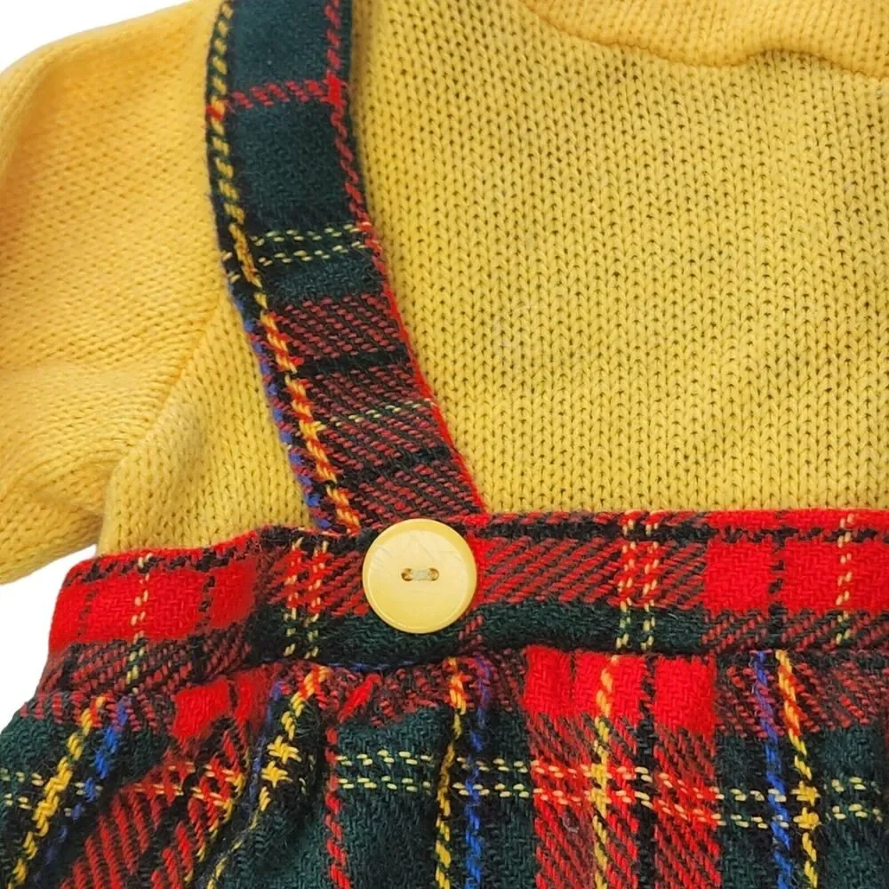 Vintage Plaid Jumper Dress Size 4 Yellow Red Blue One Piece Long Sleeve
